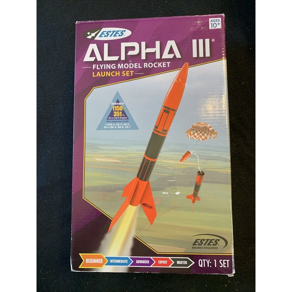 ESTES ALPHA III FLYING MODEL ROCKET KIT w LAUNCH SETUP EST1427 New & Incomplete